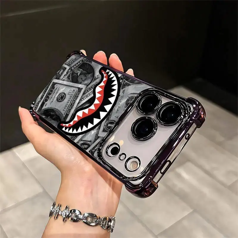 Flex Harder with This Shark Bite Just Leveled Up with This Shark & Money Case For IPhone 17 16 15 14 13 12 11 PRO PLUS MAX AIR Four-corner Drop-proof Transparent Casual Soft Silicone patternfull protection case floral pattern Mobile Phone Case L537