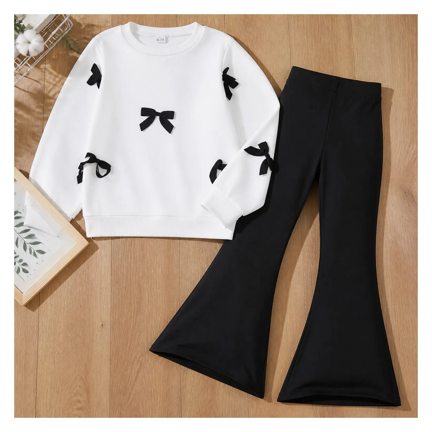 Girls 2-Piece Fall Outfit Set - Long Sleeve Butterfly Sweatshirt & Flared Pants for 7-12 YearsGift