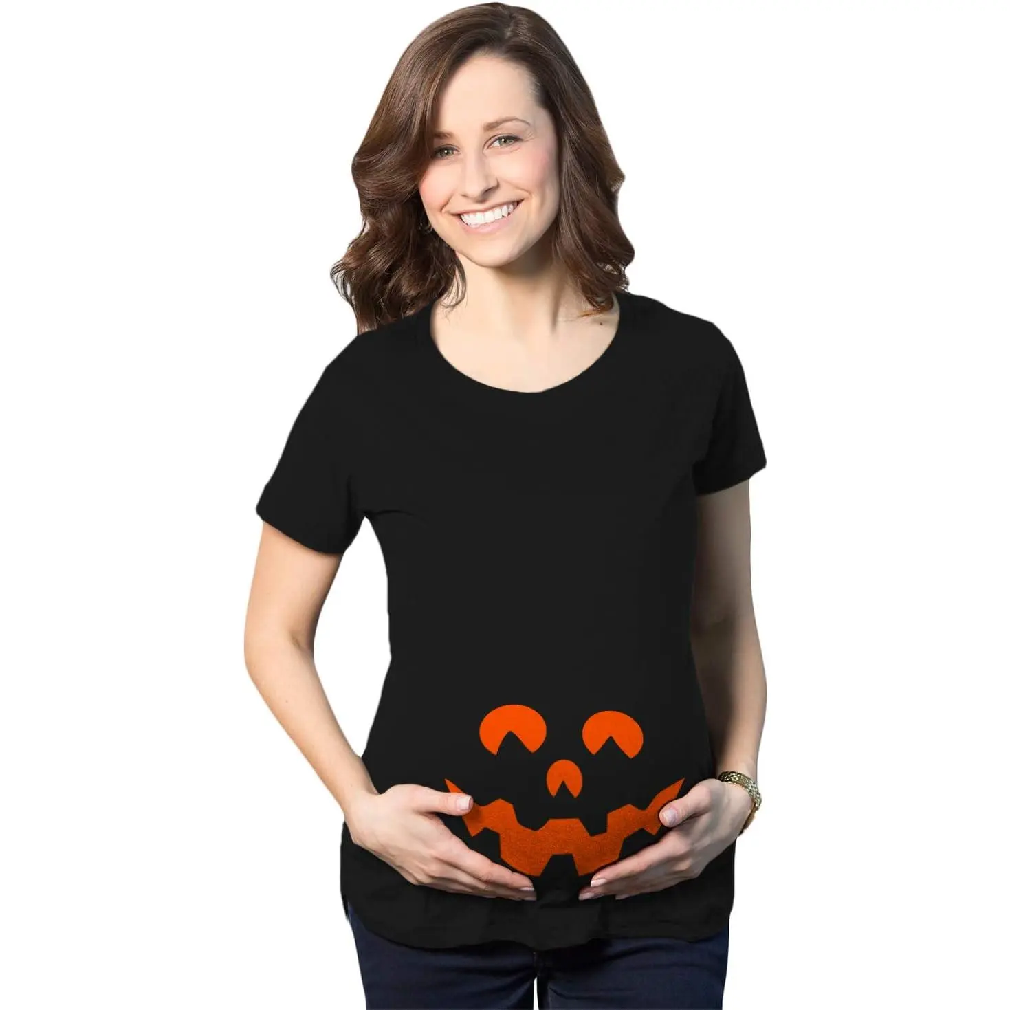 Maternity Cartoon Eyes Pumpkin  T Shirt Halloween Fall October  Tee