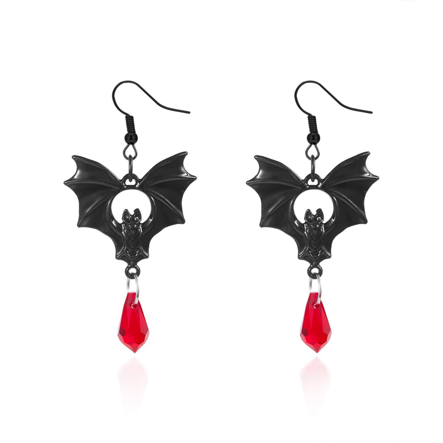 Halloween Bat Blood Drop Earrings – Exaggerated Gothic Bat Earrings, Retro Style for Halloween