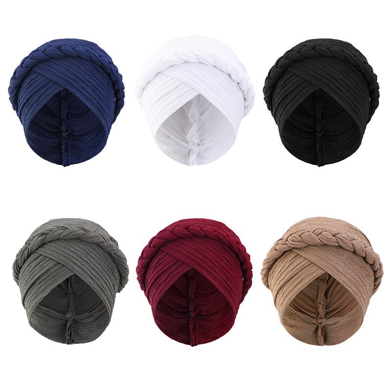 Fashion Braid Turban Hat, Solid Indian Style Pleated Bonnet for Women
