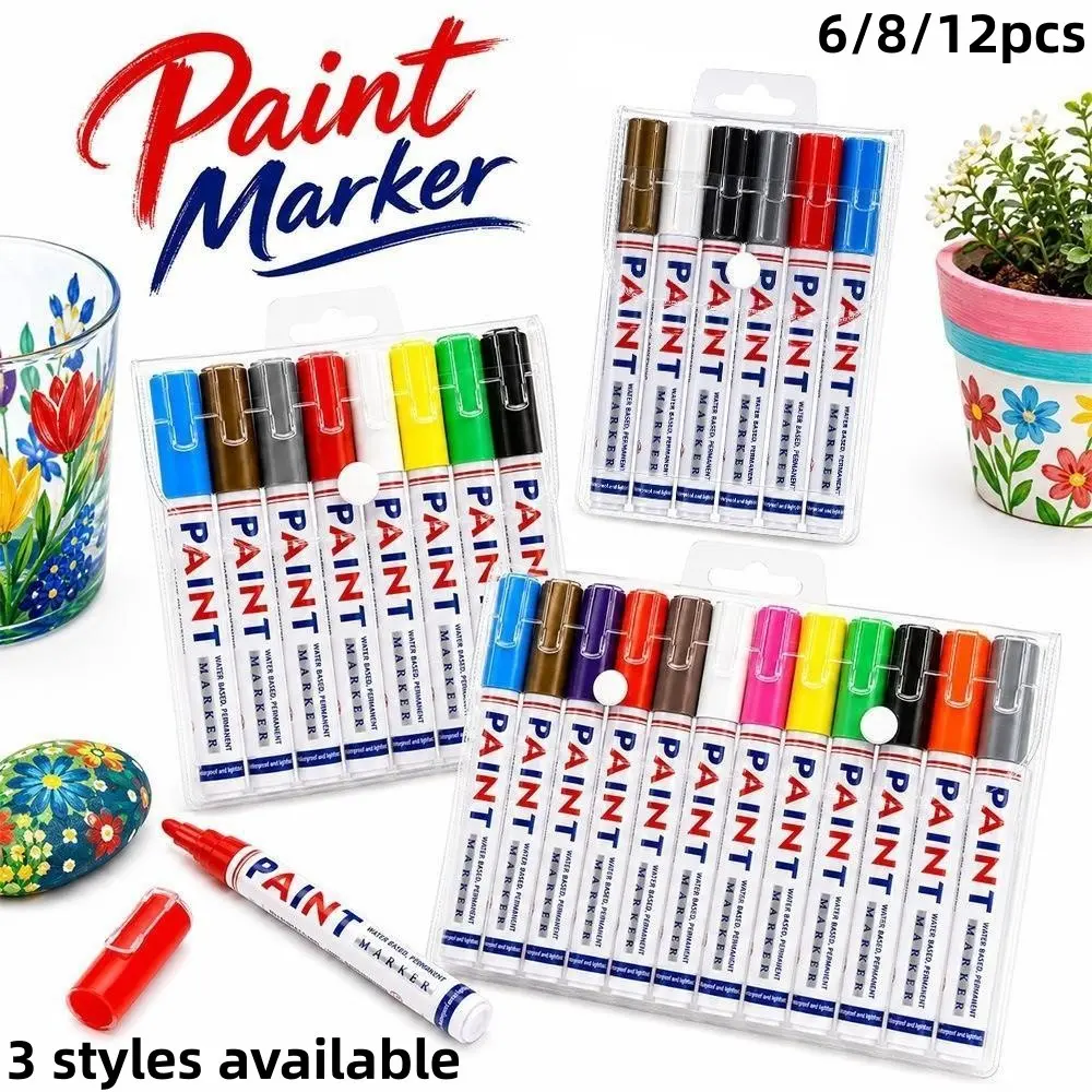 Permanent Paint Marker Pen Set, Waterproof Quick Dry Markers for Car Tires, Metal, Wood & Glass, Ideal for DIY Crafts & Repair