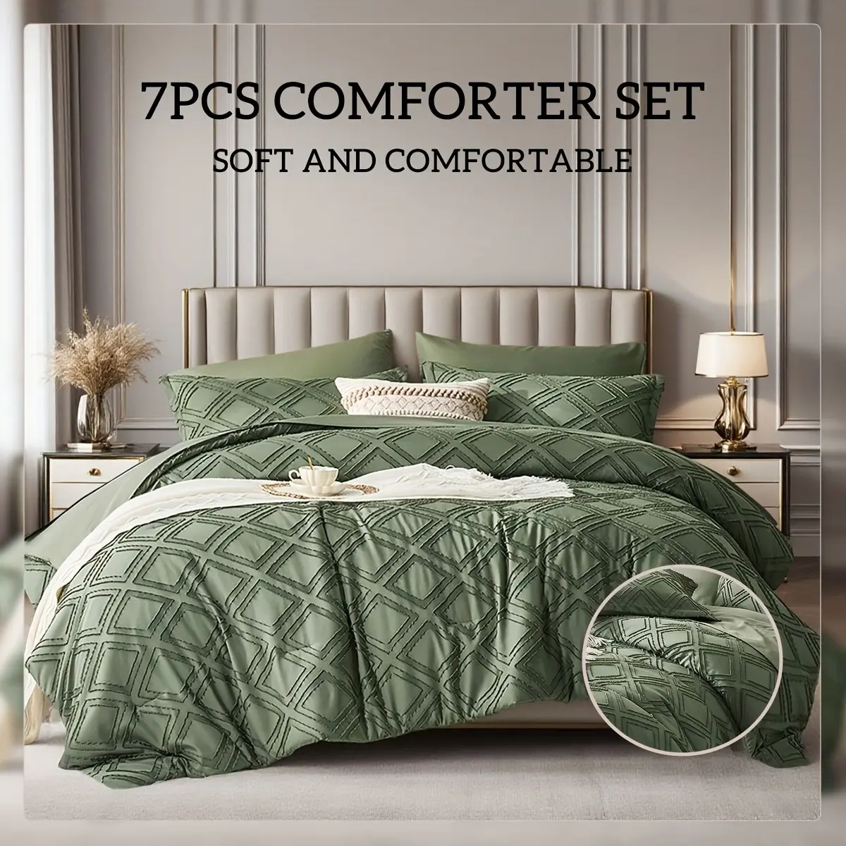 7pcs Warm Simple Cut Flower Bed Comforter Set,100% Polyester Soft Breathable Comfortable Winter Bedding,Include 1 Comforter+1 Flat Sheet+1 Fitted Sheet+2 Pillowcases+2 Pillowsham,All-season,Room Decor,Best New Year/Valentine's Day Gift