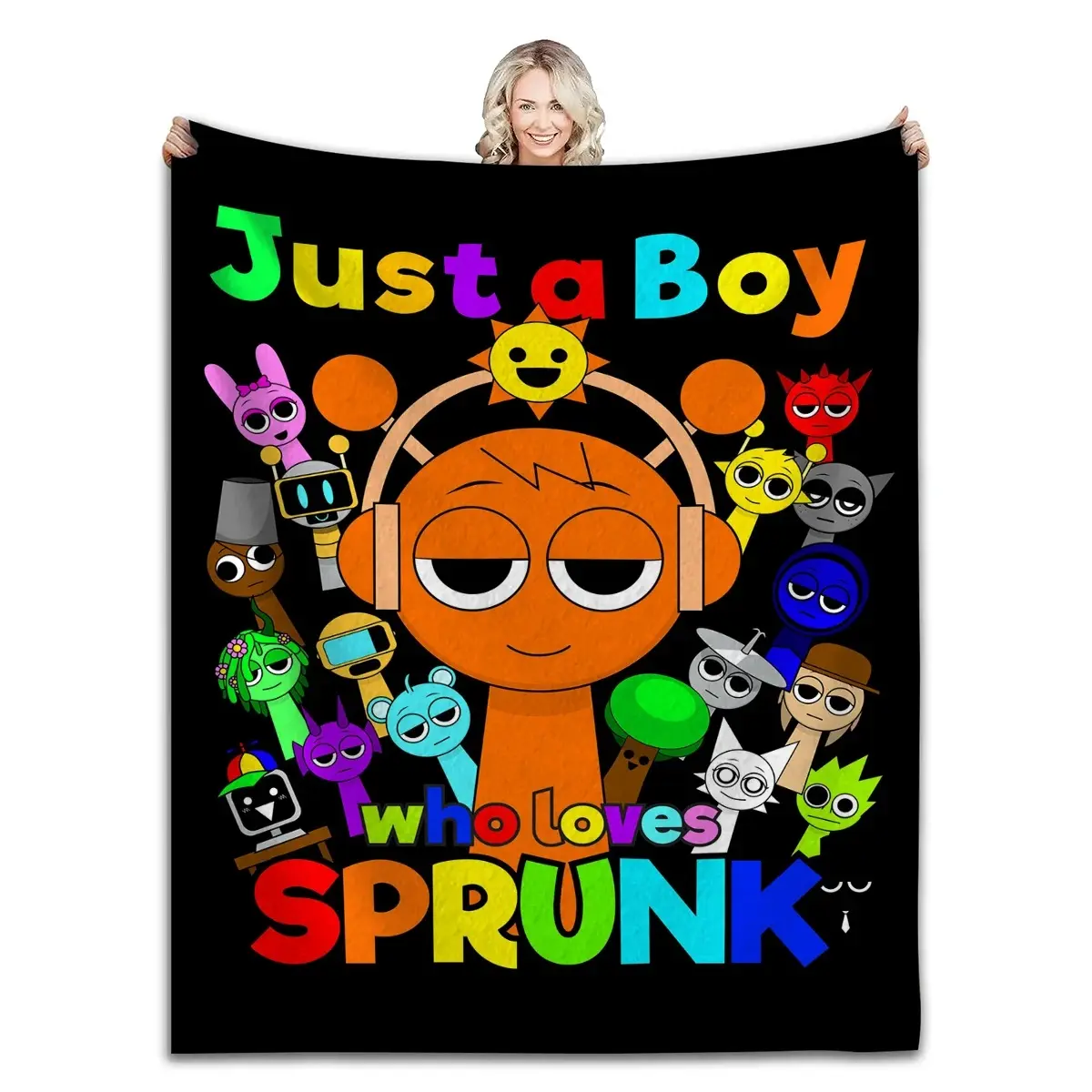 Sprunki Incredibox Retro Fun Game Digital Print Flannel Blend Plush Throw Blanket - Anti-Shedding, Lightweight, Cozy, Multi-Sized - Minimalist Home Decor, Indoor Use for Couch, Home Sleep - Ideal Birthday Christmas Gift