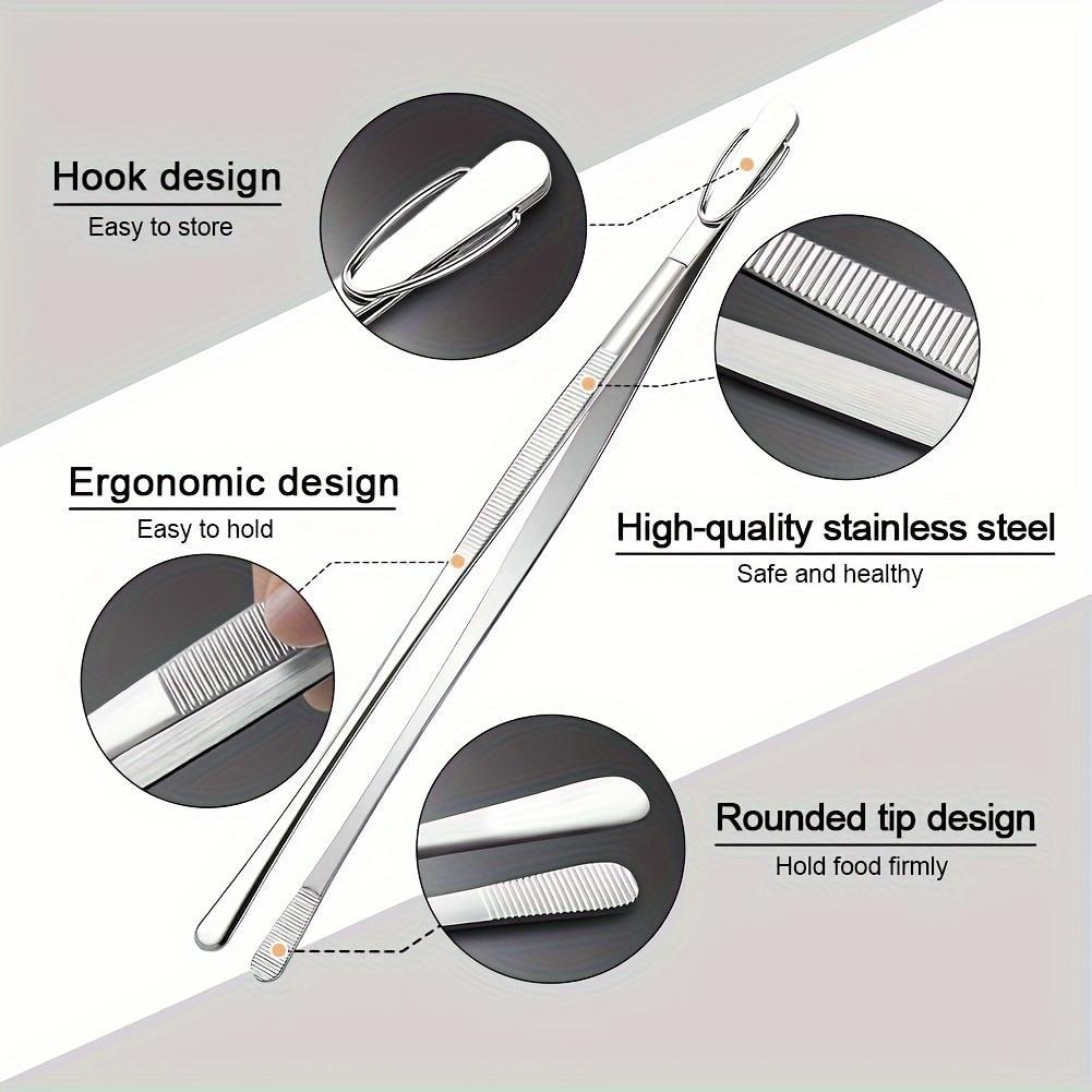 2pcs Extra-Long Stainless Steel Kitchen Tweezers - 12 Inch Fine Tongs for Cooking, Baking, BBQ, Pet Feeding & Food Preparation - Durable, Easy to Clean, Ideal for Home & Professional Kitchens, Kitchen Tongs, Baking Essentials, Sleek Metallic Finish, Easyc