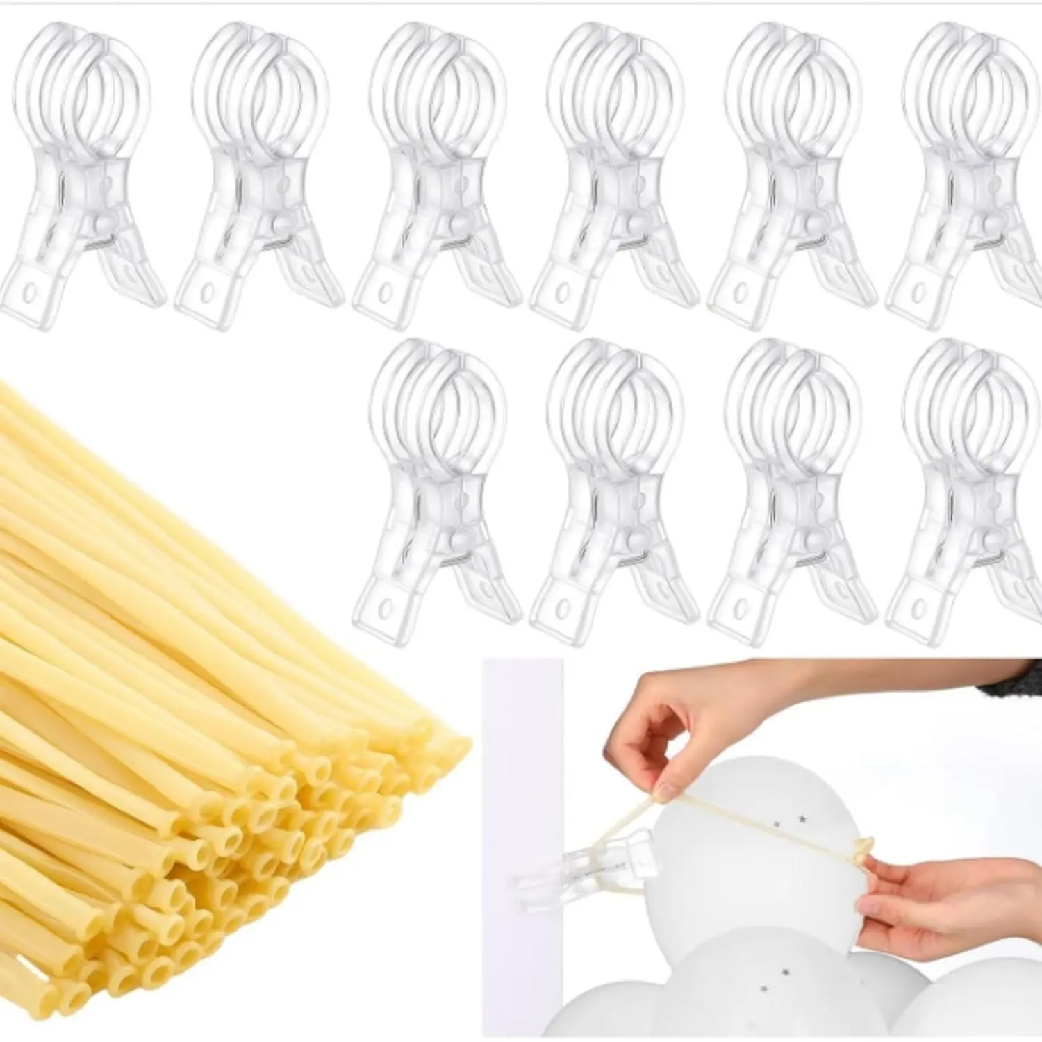 10 Pack Large Balloon Arch Clips Transparent Backdrop Clamps 3.5 Inch Duty Clip and 50 Pcs Clear 260 Long Balloons Arch Kit Birthday Decoration Crafts Photography