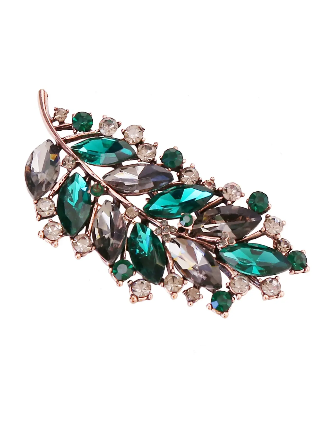 High-end Retro Luxury Leaf Brooch Versatile Suit Coat Dress Accessory Multi-colored Rhinestone Fashion Corsage