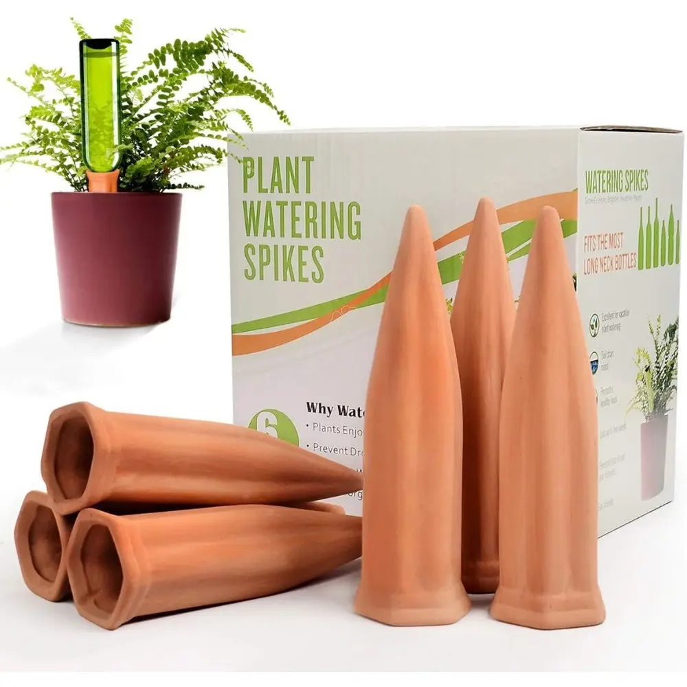 Ceramic Self-Watering Stake Set of 6, Vacation Automatic Waterer, Clay Stakes, Indoor/outdoor Plant Auto Watering, Self Watering System, Automatic Watering Devices