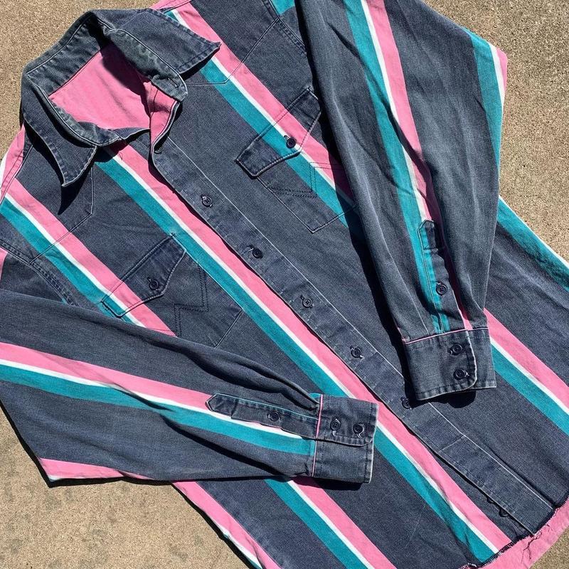 Men's Western Cowboy Style Retro Print Loose Long Sleeve Shirt Striped Casual Button Autumn Top Suitable for Streetwear Menswear233