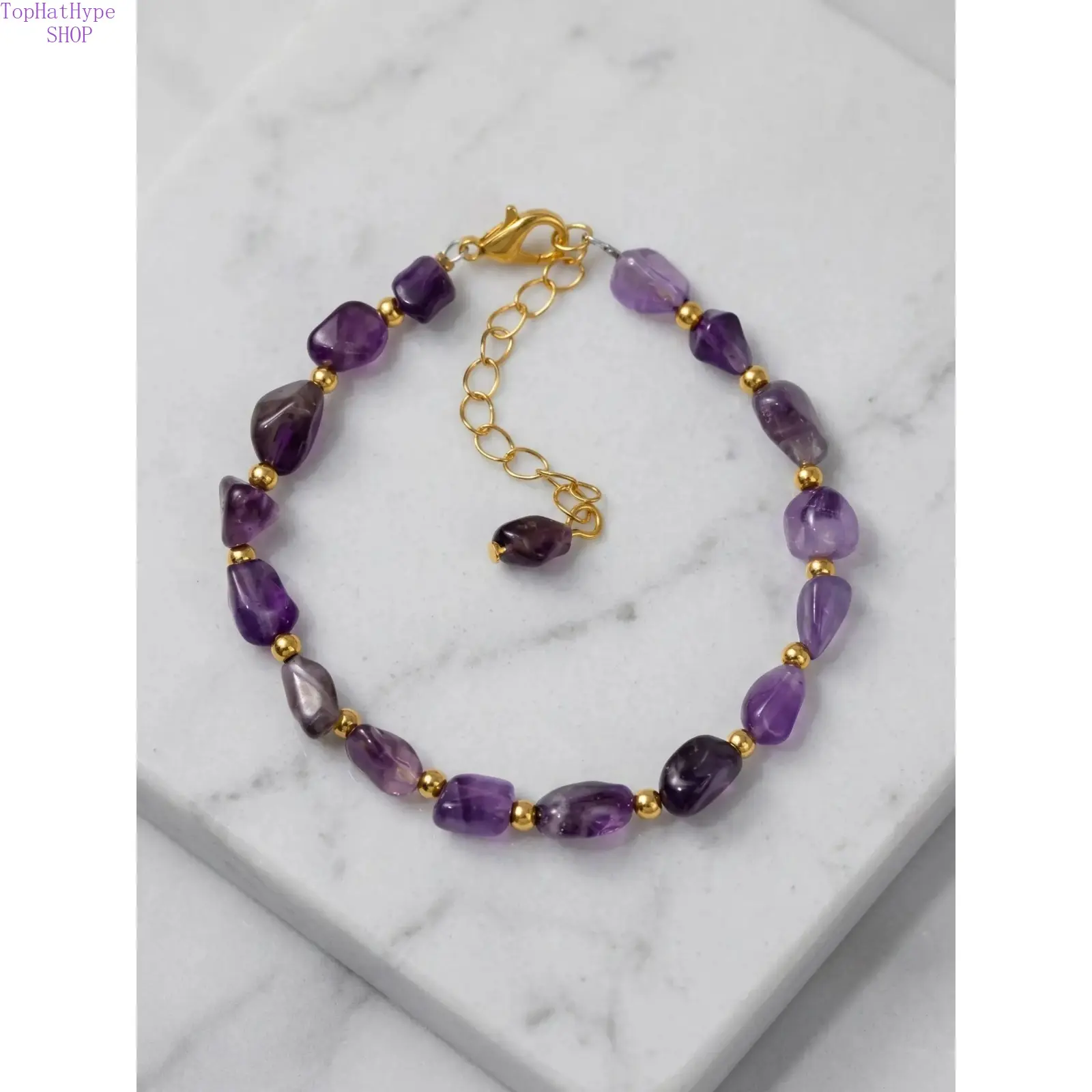 Irregular Raw Purple Crystal Beaded Bracelet Adjustable Chain Dainty Natural Stone Wrist Bracelets Minimalist Layer Jewelry For Women Vacation Daily Birthday Gift