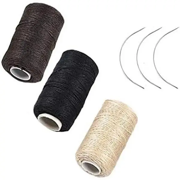 Hair Weaving Thread 3 Rolls Thick Wig Sewing Thread for Hair Extensions Weft Wig Making with 3 Curved  (Mixture Colors)