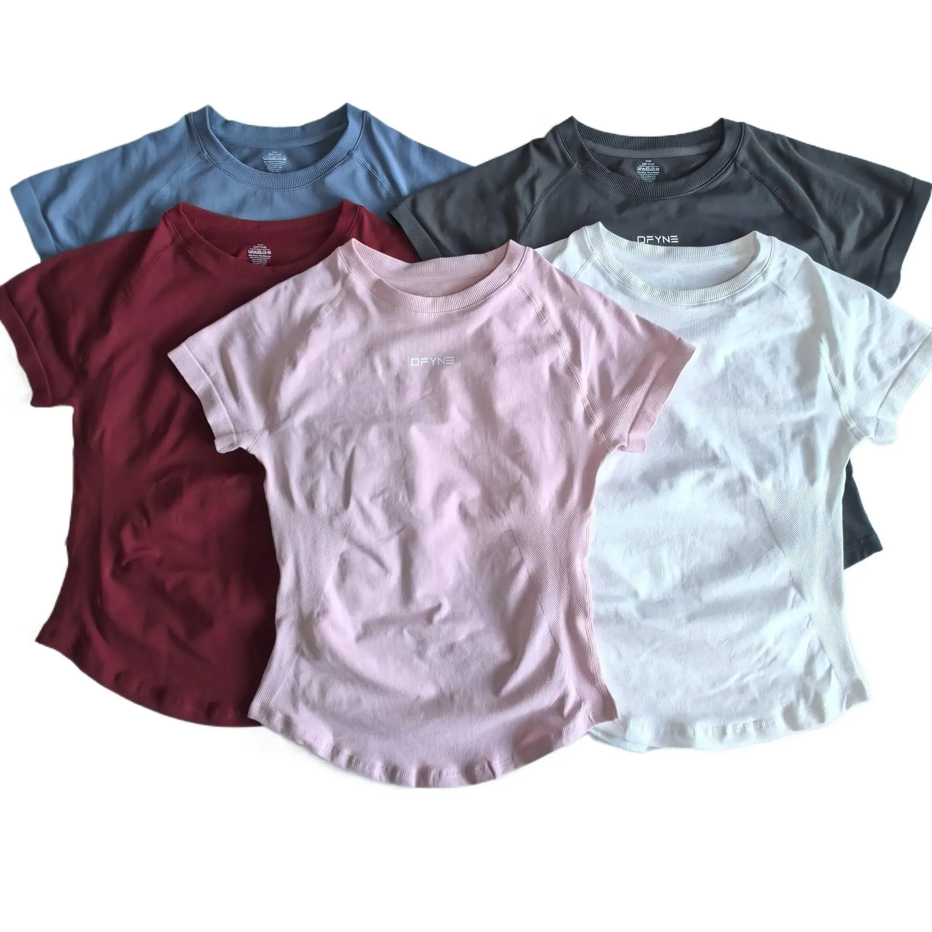 DFYNE Slim Fit Athletic Tee for Women - Short Sleeve Seamless Yoga Top Breathable Activewear
