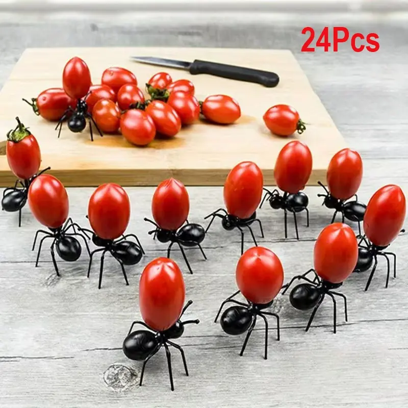 Halloween,24 Pack Ant Shape Food Toothpicks Cute Spooky Style Mini Snack Pastry Skewers Fun Food Decor for Birthday & Catering Halloween & Theme Event
