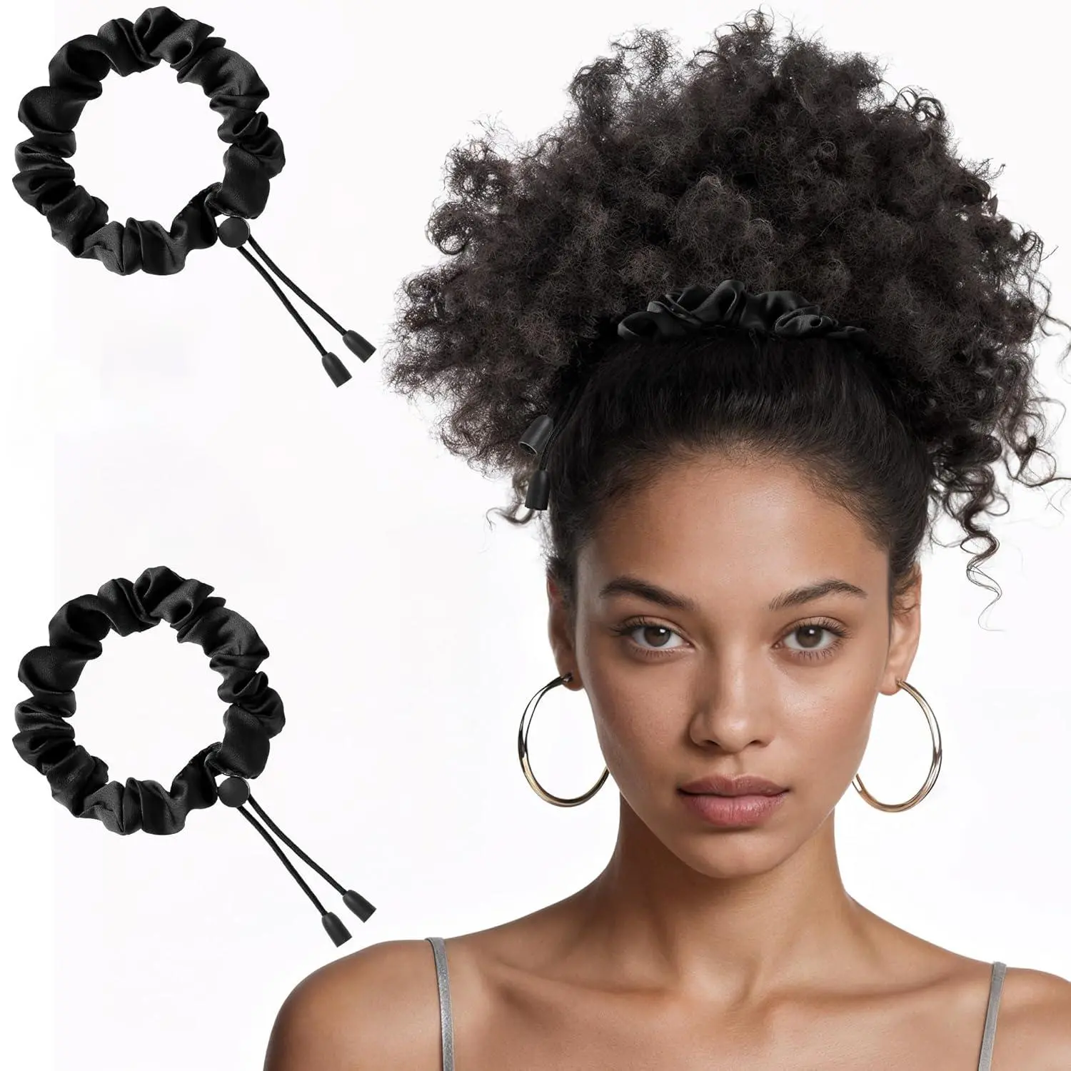 Adjustable Satin Hair Scrunchies for Women & Girls – Softer Than Silk, Perfect for 4C, Thick, Curly & Natural Hair ,Easy to Use, Ideal for Afro Puffs, Locs & Ponytails
