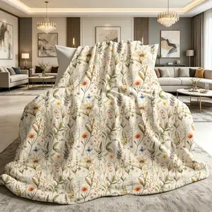 Wildflower Quilted Blanket - Rustic-Style Botanical Floral Pattern Bedding & Throw for Sofa, Bed, House Decor, Ideal Gift for Family & Friends