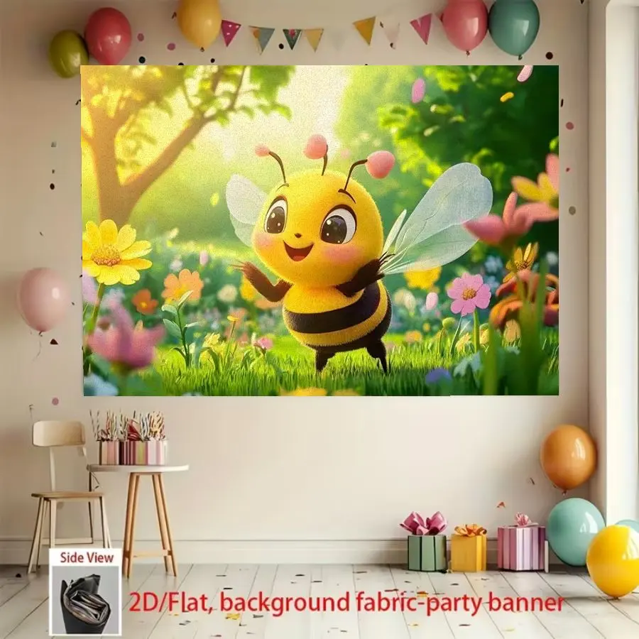Cartoon bee background banner, suitable for birthday parties, holiday decorations, holiday event background fabrics, wall decorations, home/room/indoor/outdoor decorations, garden decorations, photography background props, party decoration supplies/gifts