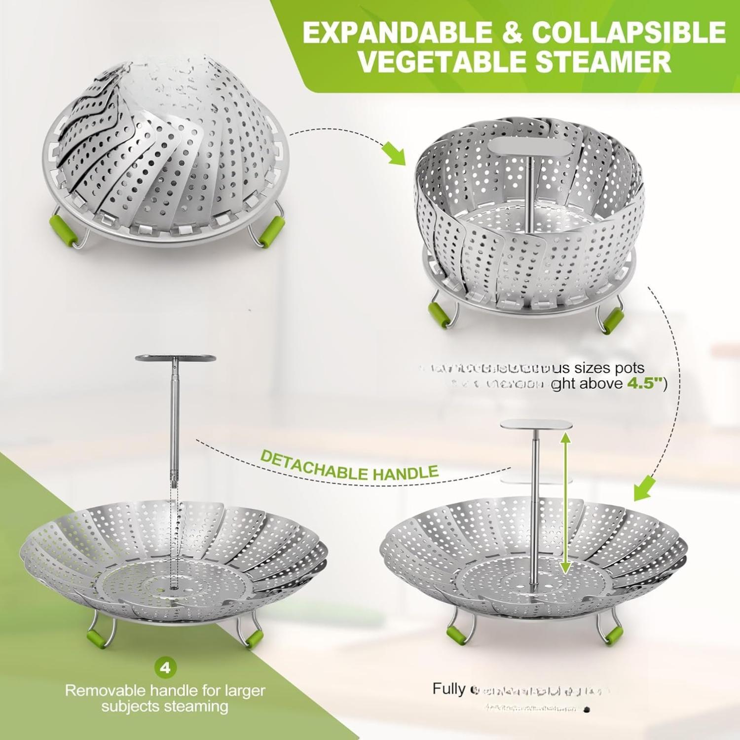 Steamer Basket, 3rd Generation Stainless Steel Vegetable Steamer with Extendable Handle for Cooking Food, Folding & Expandable Veggie Steam Insert, Fit Various Size Instant Pot (5.5" to 9") Steamer Basket, 3rd Generation Stainless Steel Vegetable Steamer with Extendable Handle for Cooking Food, Folding & Expandable Veggie Steam Insert, Fit Various Size Instant Pot (5.5" to 9")