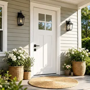 ARCH 36x80 Fiberglass Front Door with White PVC Frame Right-Hand Inswing Exterior Entry Door with Brickmould Contemporary Smooth Skin Clear Glass for Home Entrance Durable Weatherproof Insulated, White Color Options, Fiberglass Material