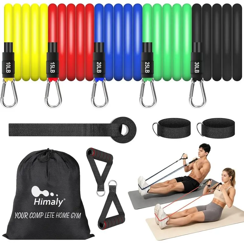 Outdoor sports Resistance Bands Set, Himaly Exercise Bands Strength Training Fitness Bands Workout Elastic Bands with Legs Ankle Straps, Door Anchor, Handles & Carry Bag for Home Outdoor Workouts