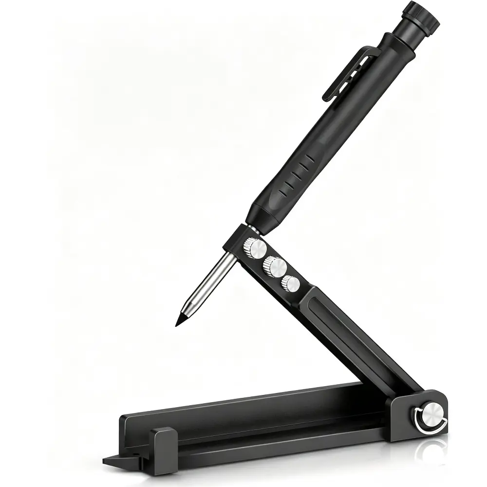 Multi-function Scribing Tool- Construction Pencil- Aluminum Alloy Scribe Tool with Deep Hole Pencil,DIY Woodworking Scribe Gauge Scriber Line Maker Measuring Tool,Gifts for Men(5.5Inch BLACK)