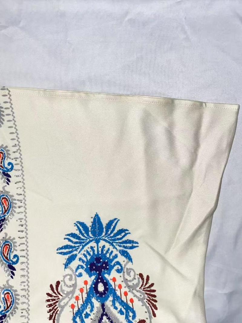 Middle Eastern Women's Embellished Pearl Round Neck Floral Printed Luxurious Elegant Jalabiya Dress, Loose-Fitting All Seasons Fashion