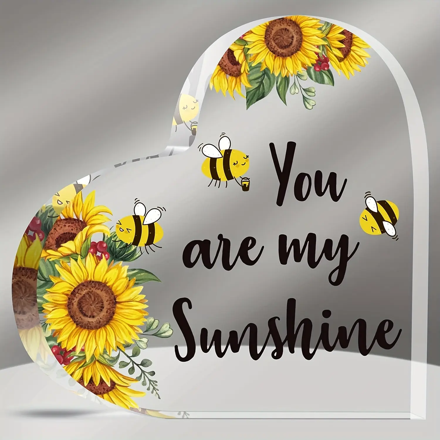 Sunflower Bee Heart Acrylic Plaque You Are My Sunshine Positive Inspirational Desktop Ornament Gift