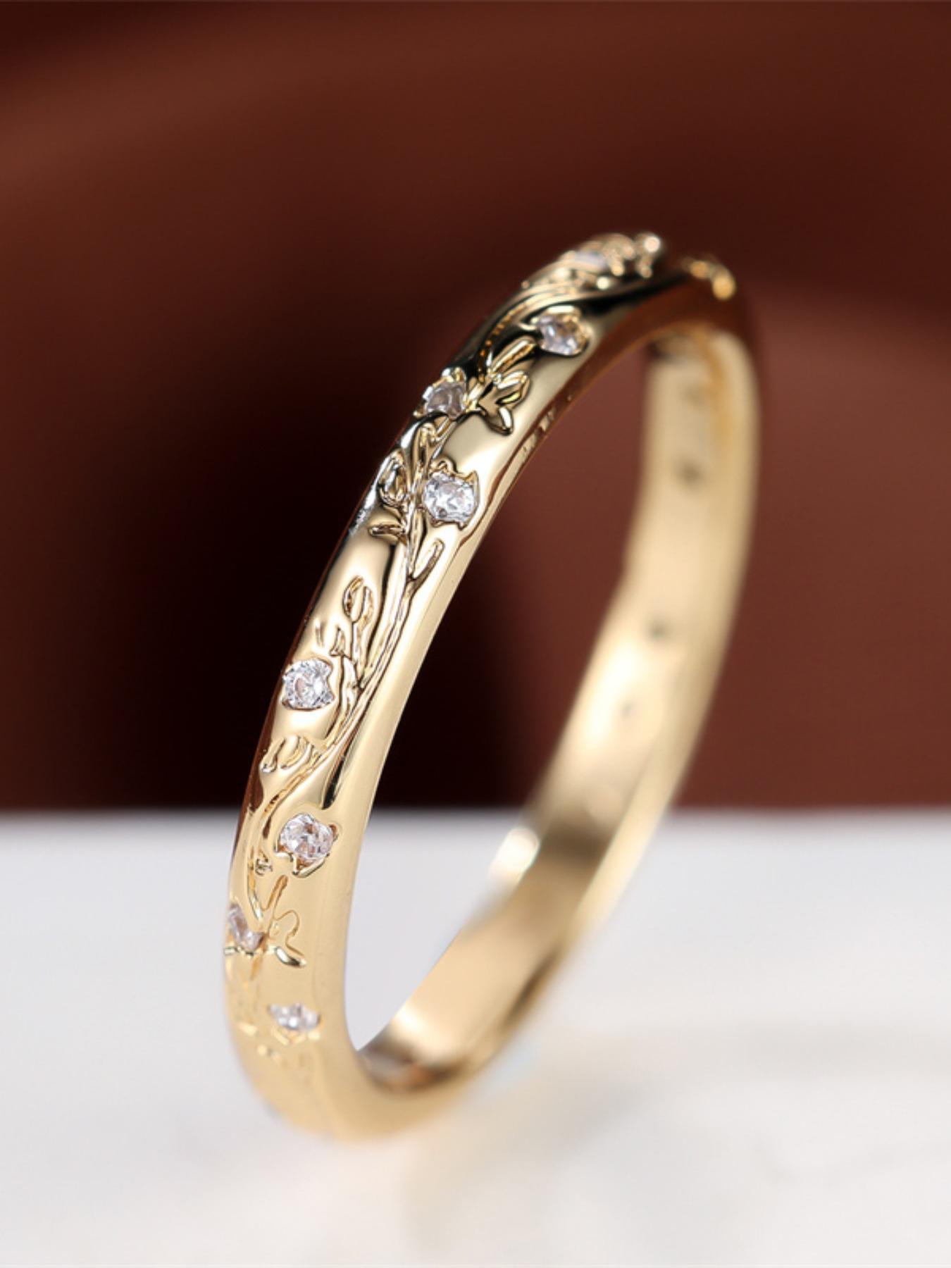 Women's Elegant Floral Engraved Ring with White Cubic Zirconia Decoration, Cubic Zirconia Rings, Beautiful Rings, Exquisite Trendy Ring, Fashionable Jewelry for Women As Engagement Wedding Jewelry, Wedding Promise Rings