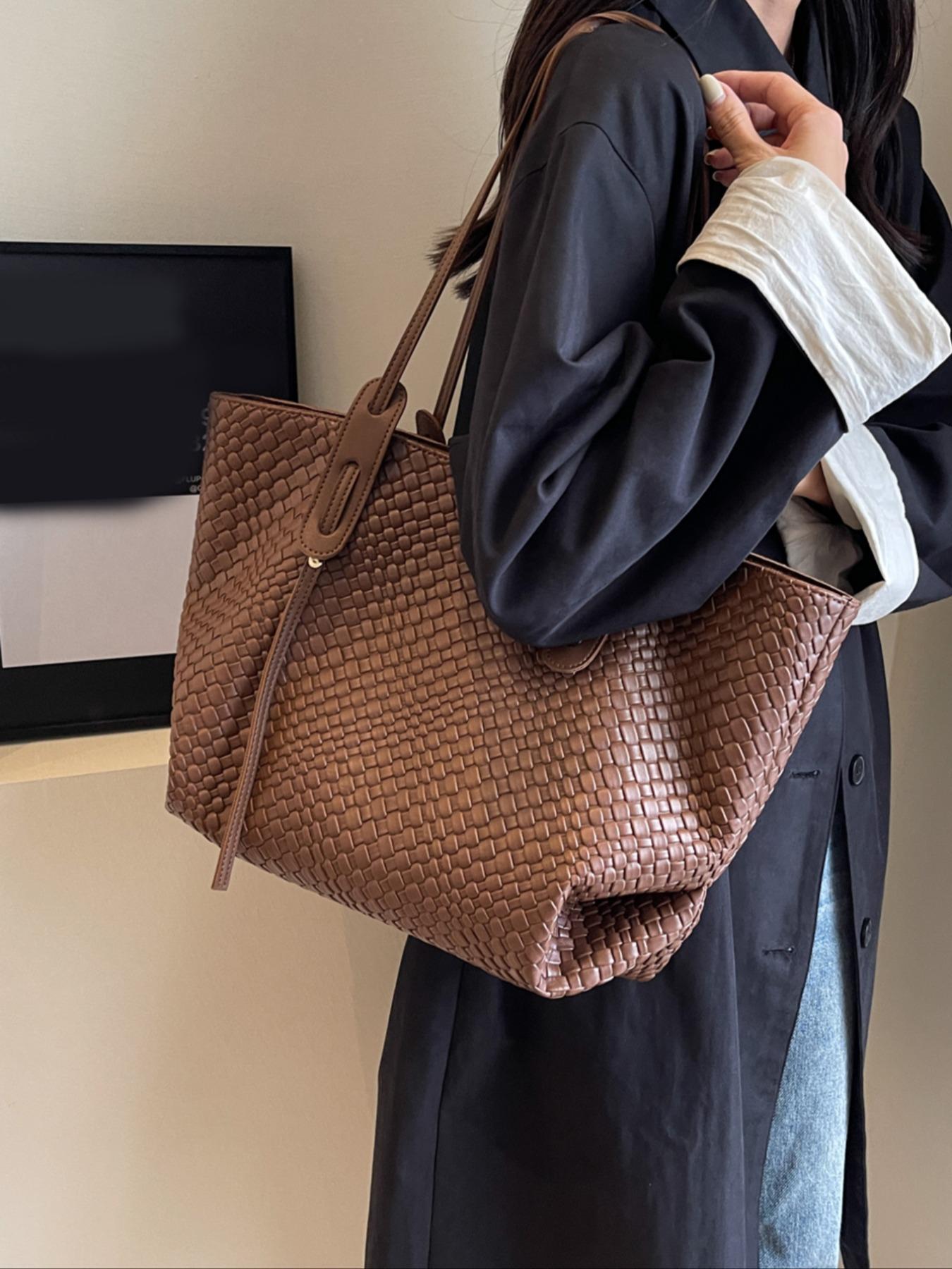 Women's Solid Color Design Tote Bag, Fashionable Large Capacity Shoulder Bag for Daily Life, Casual Trendy Versatile High-quality Daily Commuting Bag, Casual Commuter Bag