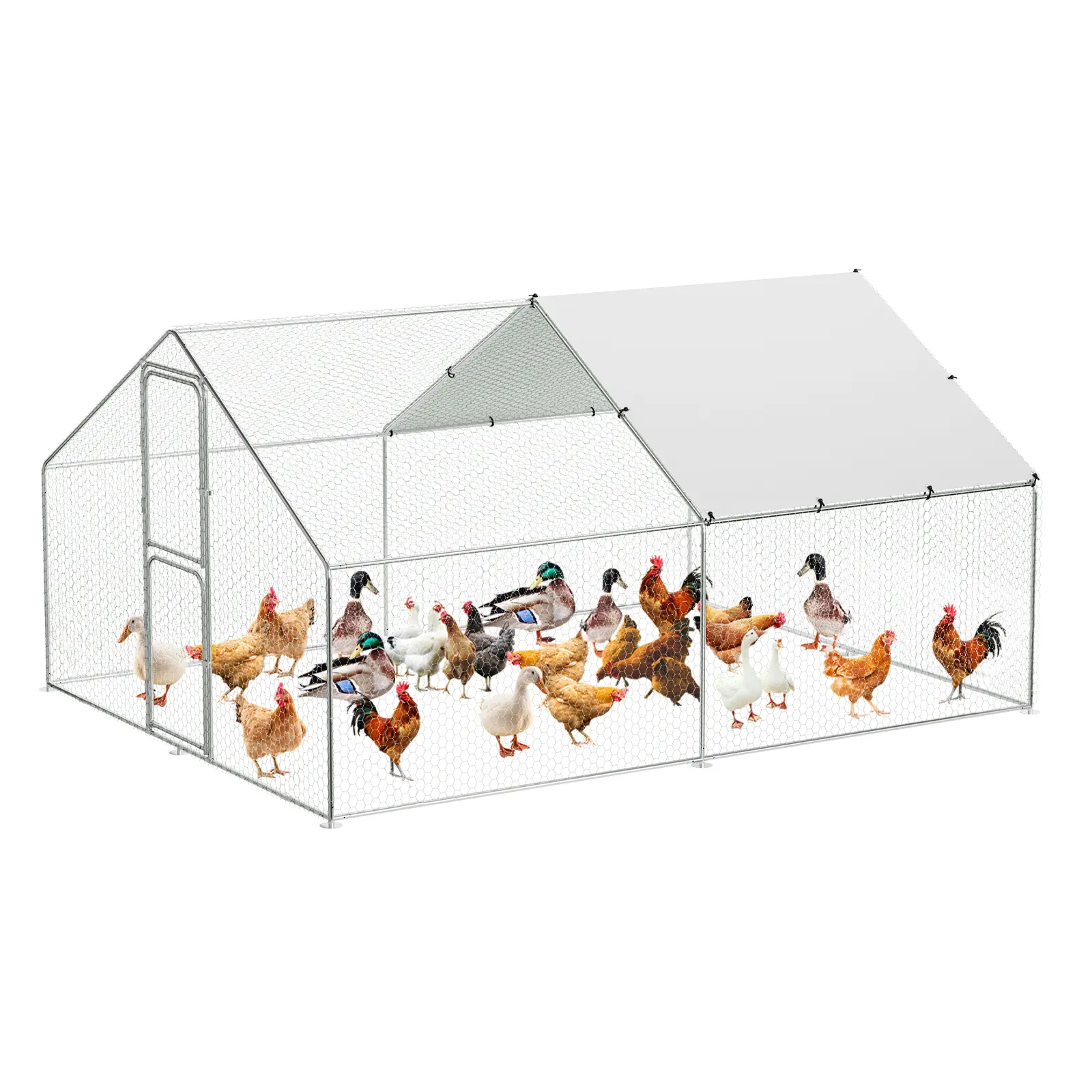 GAOMON Heavy-Duty Walk-In Chicken Coop Run – Galvanized Steel Poultry Cage with Lockable Doors, Waterproof & UV-Resistant Cover for Outdoor Backyard Use, Spacious Design
