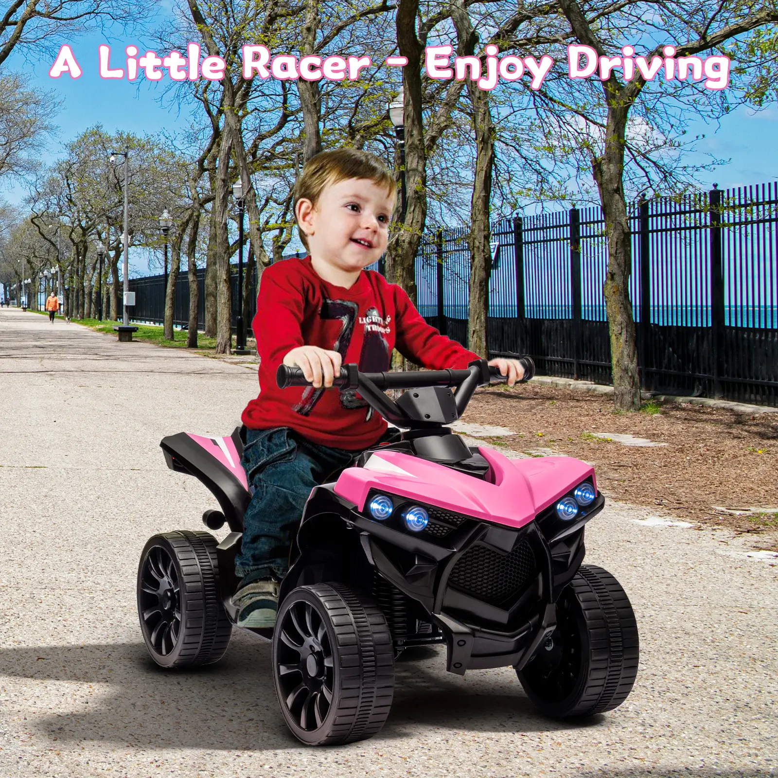 6V Ride On Toy, 4-Wheeler Quad ATV Electric Car,Treaded Tires, Rubber Handles, Push-Button Accelerator