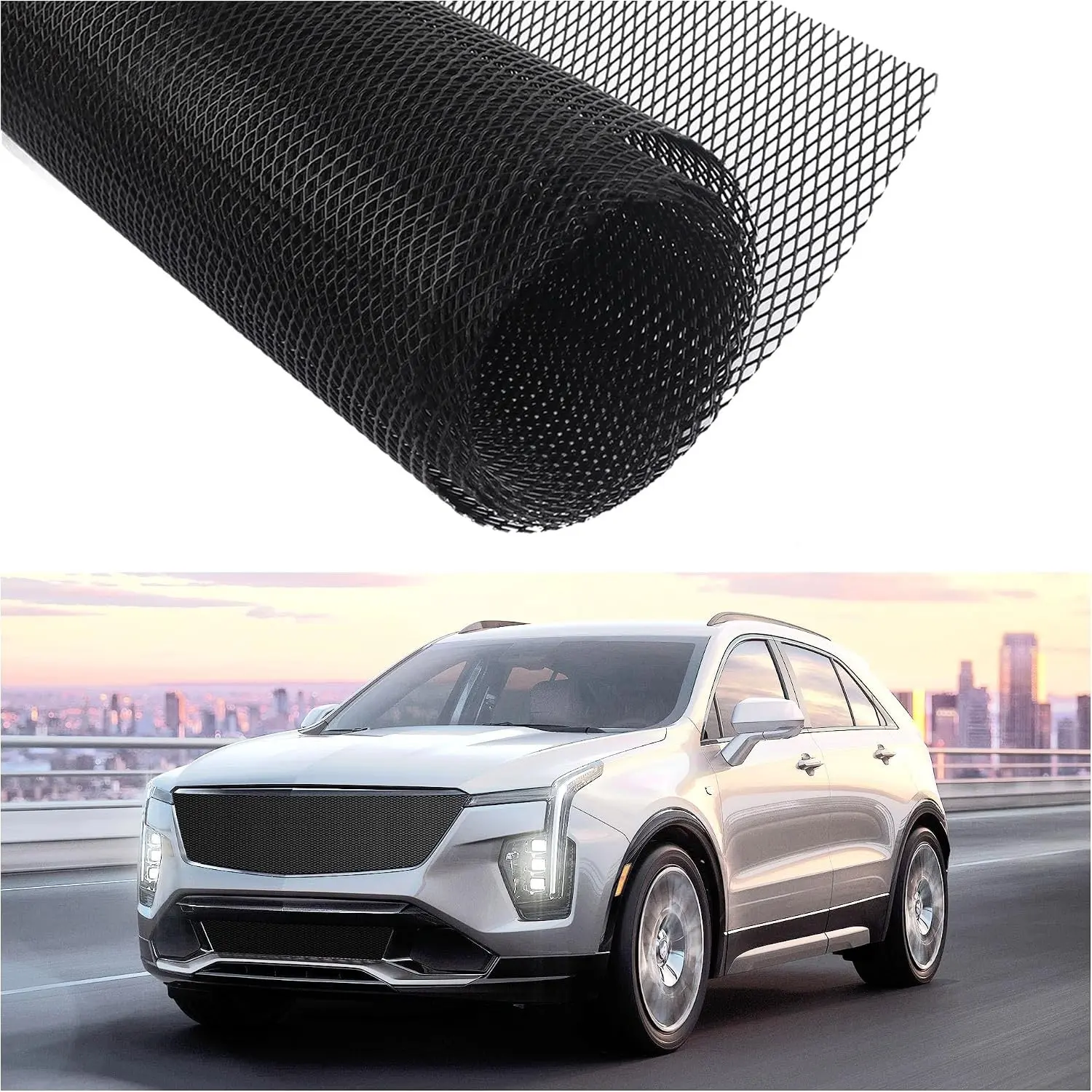 Car Grill Mesh Shielding Gravel Grille Guard, 40"X13" Trimmable Mesh Grill Insert, Universal Front Bumper Grill Replacement (3x6 mm)