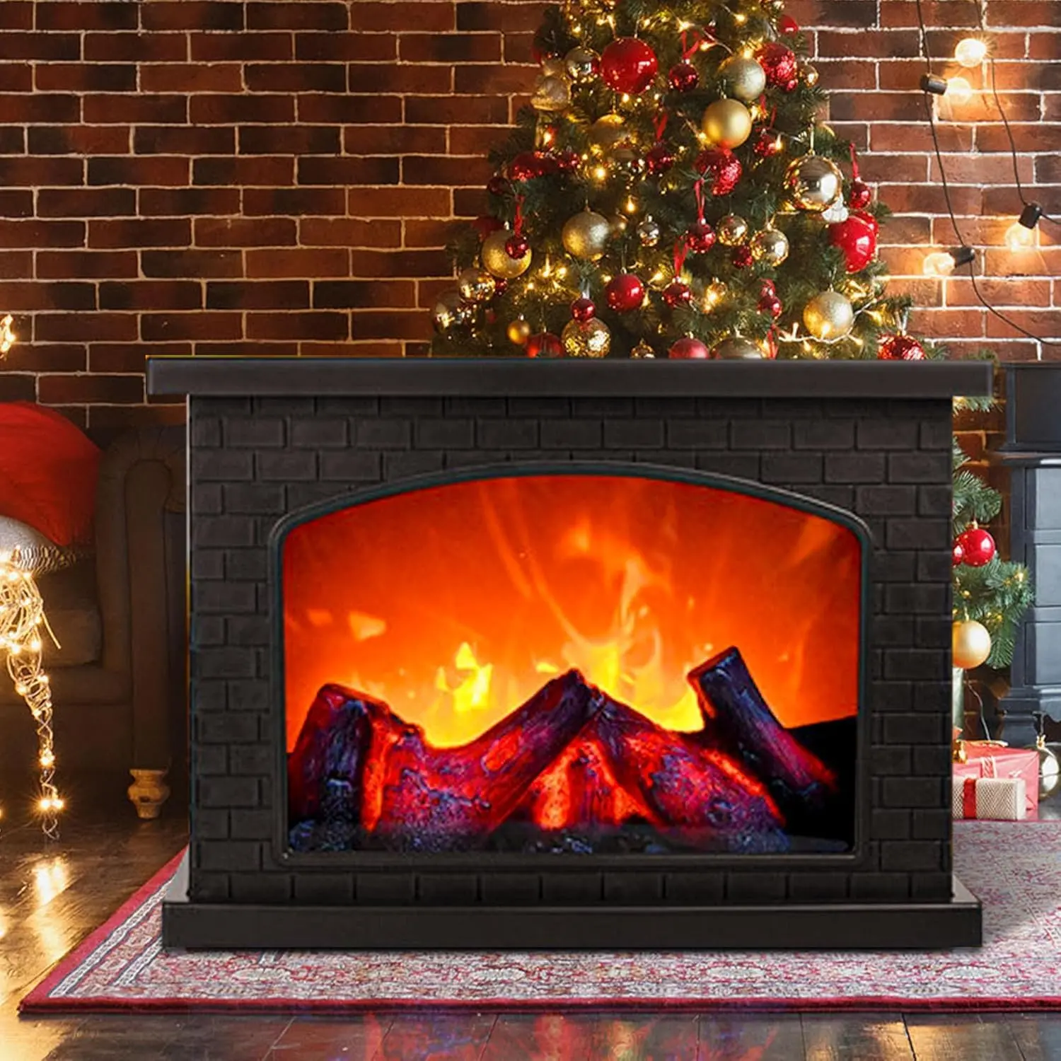 Electric Fireplace Lantern with Realistic LED Flame Effect, USB Battery Powered, Decorative Indoor and Outdoor Fireplace Light, Perfect for Christmas and Home Decor (No Heater Function)