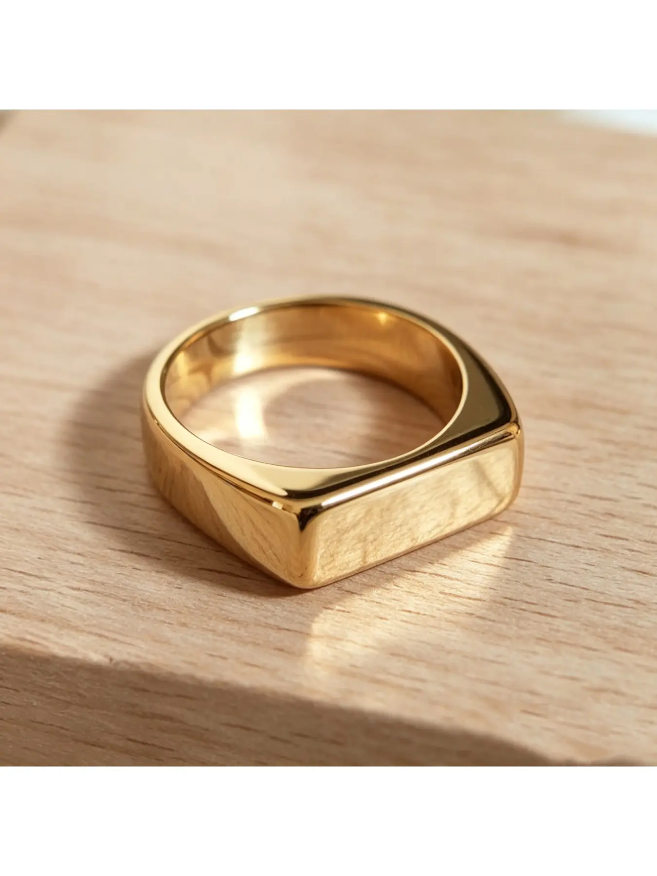 Polished Solid Square Flat Wide Gold Minimal Halo Ring, Daily Stackable Engagement Ring, Luxury Valentine Gift, Minimalist Party Ring for Men Women Christmas Workwear Daily Outdoor Wear