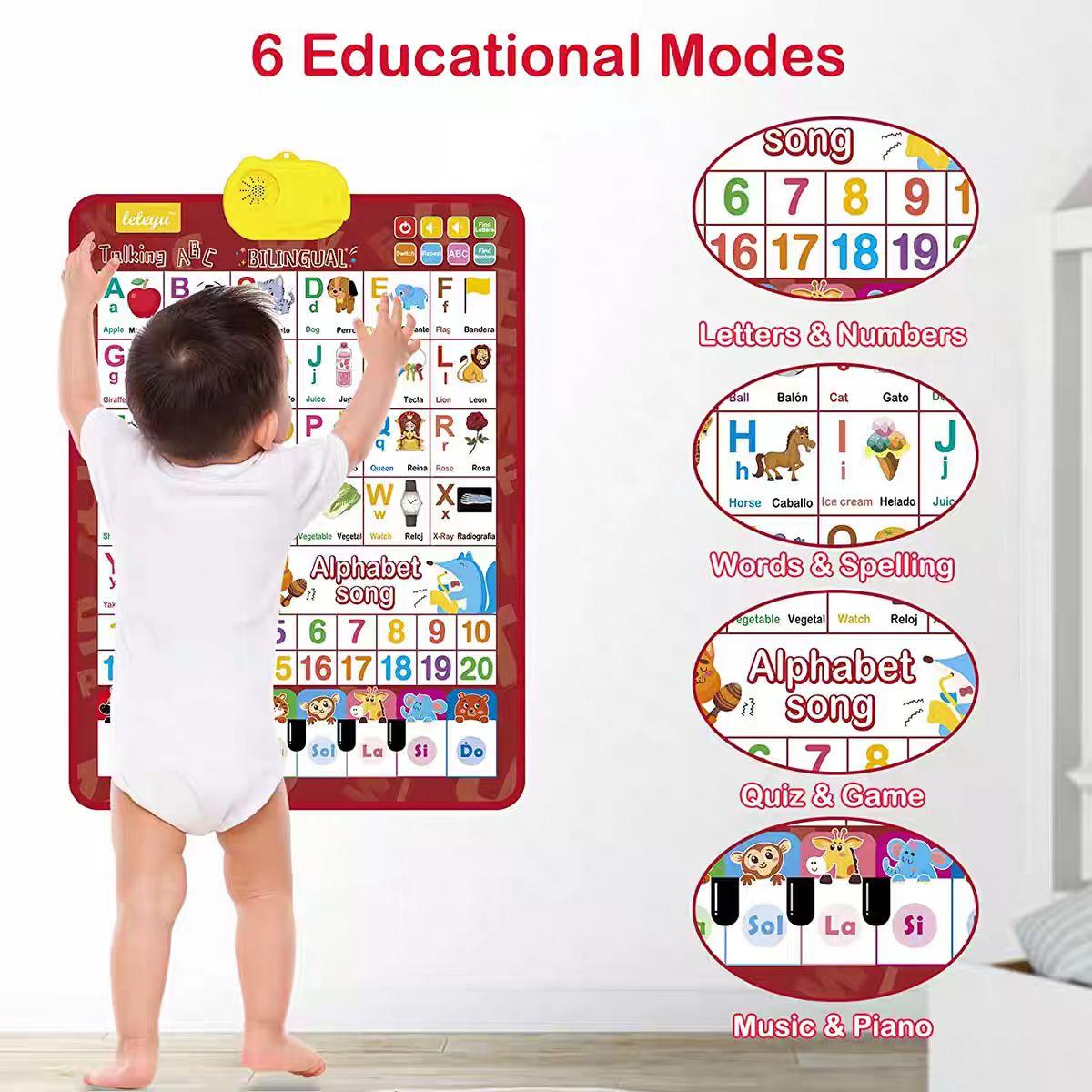 English-Spanish 26-Letter Family Education Wall Chart Point-and-Read DeviceChildren's Early Education Learning Machine Electronic Educational Equipment Homework Machine