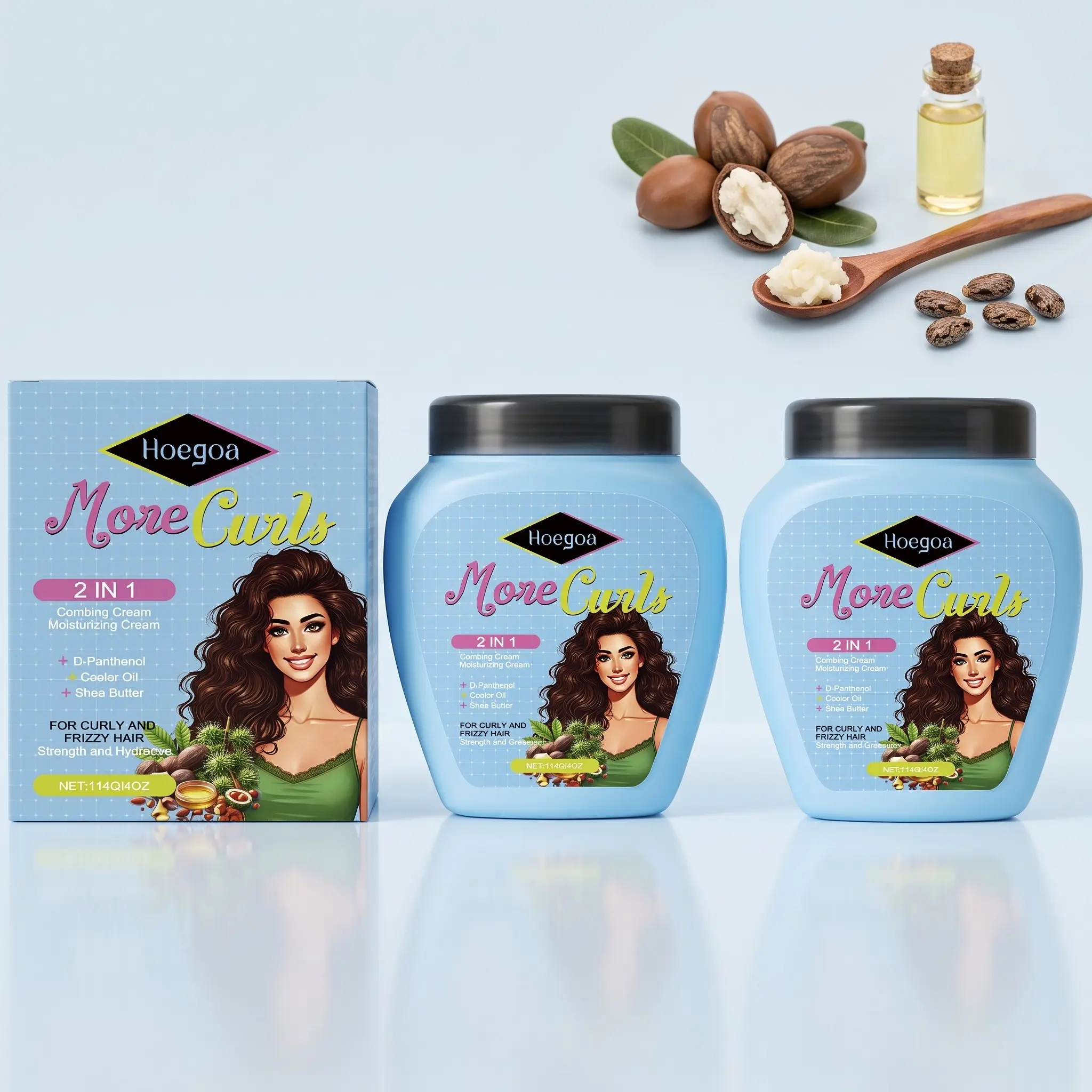 No-Rinse Shea Butter & Keratin Hair Combing Cream Set (114g*2), Lightweight Texture, Enhances Curl, Improves Dry Frizzy Hair, Smooths Hair, For Curly And Frizzy Hair Types