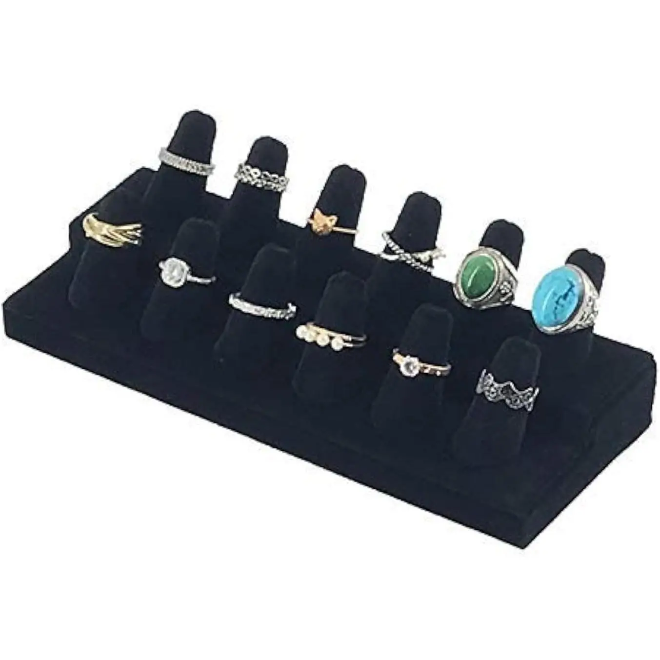 12 Finger Ring Display Stands, Black Velvet 2 Step Ring Organizer, Showcase Display Drawer Storage for Jewelry(Gift)