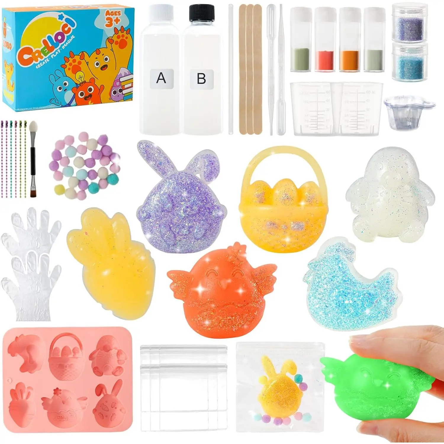 Glow in the Dark Squishy Kit for Kids, DIY Squishy Making Kit with Silicone Molds, Glitter & Glow Powder, Sensory Fidget Toy Craft Kit, Stress Relief Toys Gift for Boys Girls Ages 6+