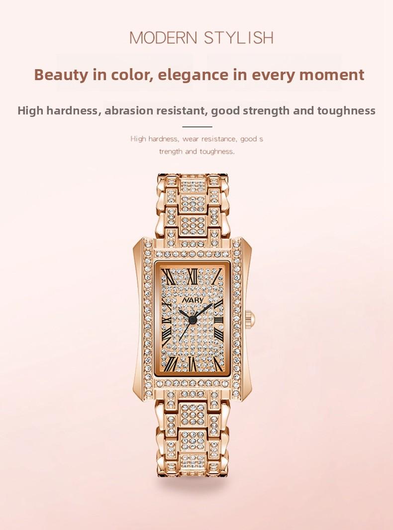 Women's Luxury Rose Gold Rectangle Quartz Watch - Fully Iced Out Diamond Encrusted Wristwatch with Roman Numerals, Stainless Steel Band, Elegant Dress Watch, Perfect Gift for Her