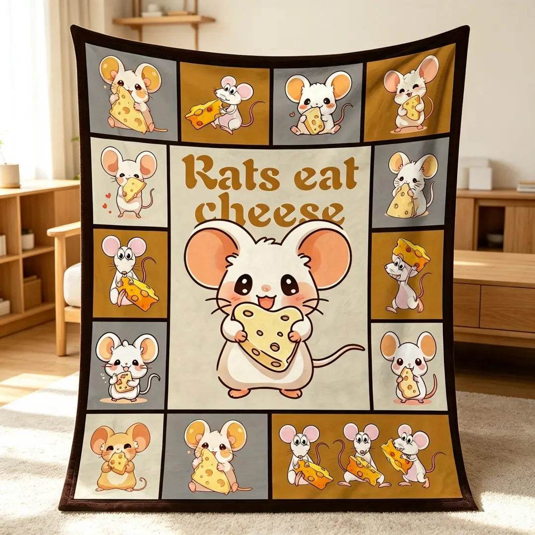 This little mouse eating cheese flannel blanket is a portable, fluffy decorative blanket suitable for all seasons. It's a cartoon travel blanket perfect for decorating, sofas, and bedrooms, making it a wonderful gift for children, family, and friends.