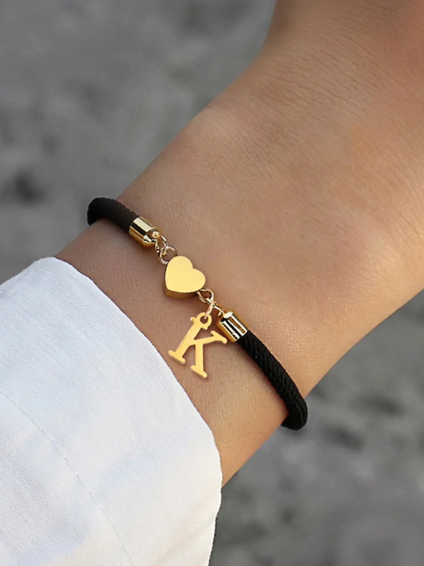 Heart-Shaped Initial Pendant Women's Rope, Classic Multi-Color Adjustable Rope Bracelet, Casual Style, All Seasons