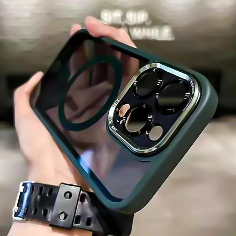 Transparent Metal Camera Bumper Case for iPhone 16 Pro Max 15 16 Plus 17Air 17 11 13 14 15 Pro Max with Magsafe Magnetic Clear Phone Cover Shockproof Protection Screen Protector Casing Smartphone