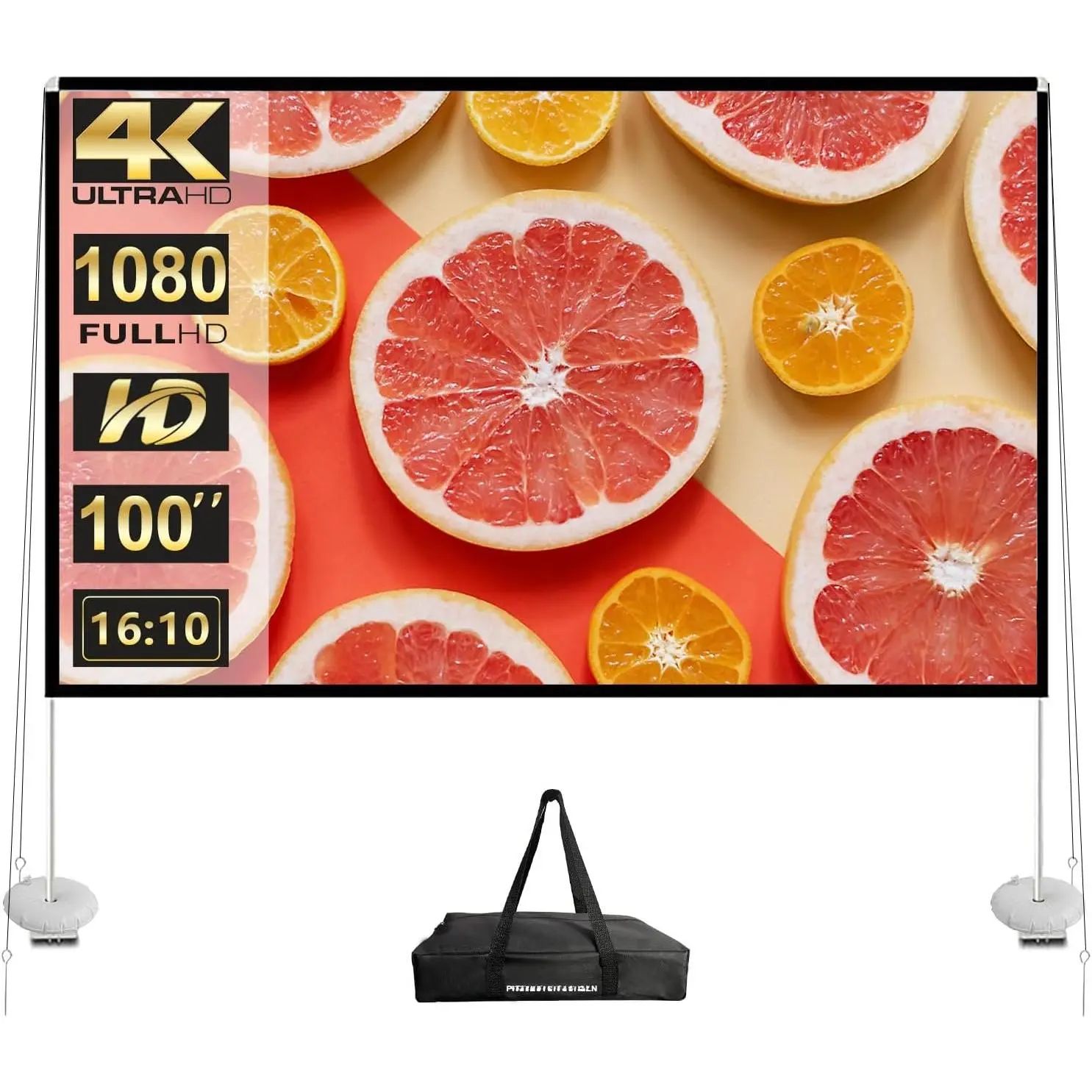 Outdoor Projector Screen with Stand 100 Inch: Portable Projection Screen 16:10 4K  Outdoor Movie Screen with Carry Bag for  Backyard Theater