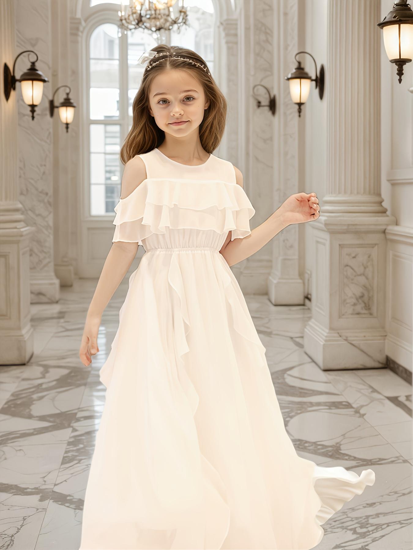 Summer White Flower Girl Dress for Girls, Off-Shoulder Birthday Dress for Children, Suitable for Weddings And Performances
