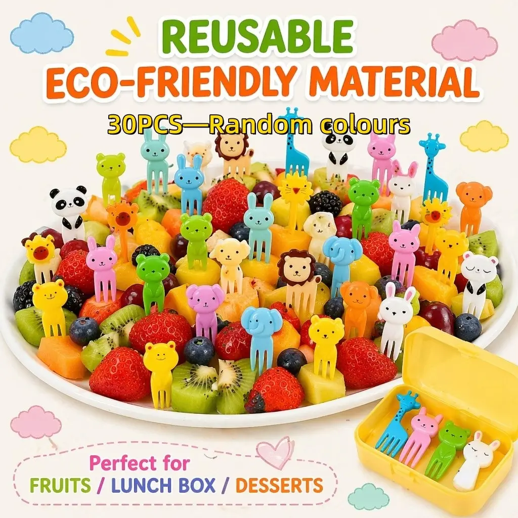 30pcs Random Animal Shape Forks, Reusable Cute Cartoon Kids Fruit Picks, Salad Forks, Bento Box Accessories, Dessert Utensils, Small Forks, Cutlery, Tableware, Kitchenware