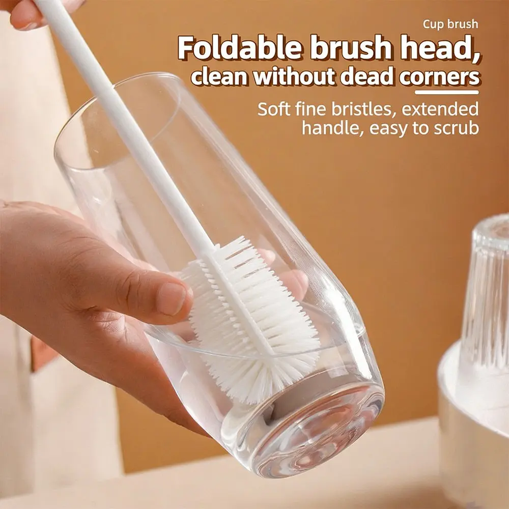 3/5 Piece Foldable Long Handle Silicone Cup Brush, Soft Bristles for Deep Cleaning, Multi-Functional Gap Cleaner for Bottles, Blender, with Hanging Hole