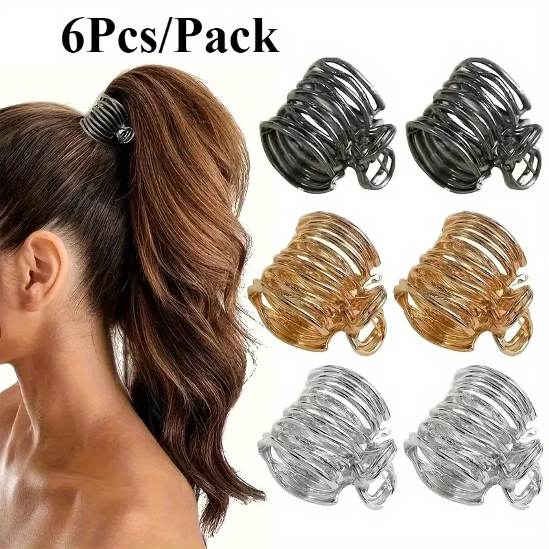 6pcs Metal Ponytail Holders for Women, Minimalist Hollow-Out Hair Cuffs, Geometric Punk Style Hair Accessories Set, Polyester, Cuff Shape