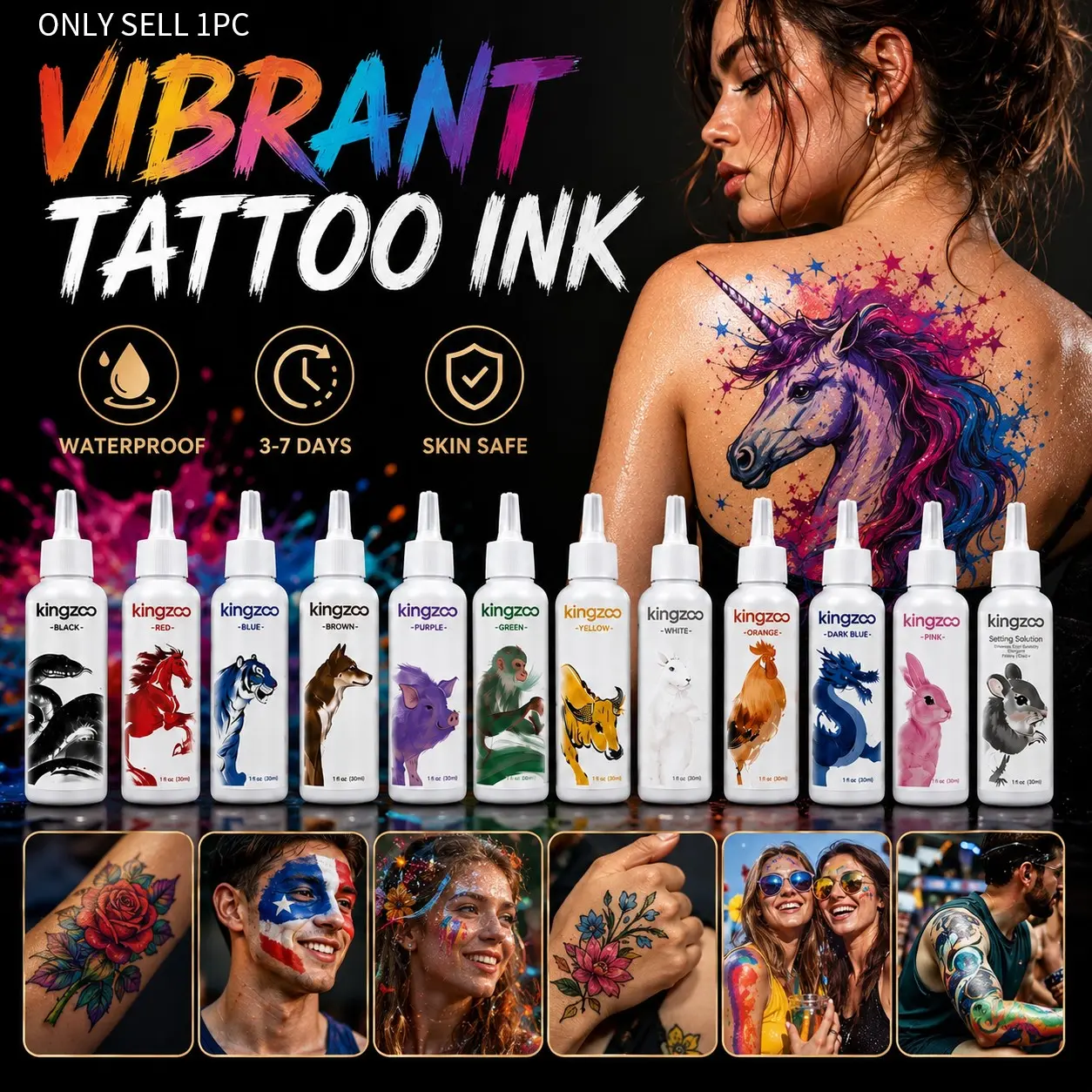 30ml Tattoo Ink Set for Artists – 12 Zodiac Colors, High Pigment, Safe & Gentle on Skin, Long-Lasting Tattoo Ink Supplies