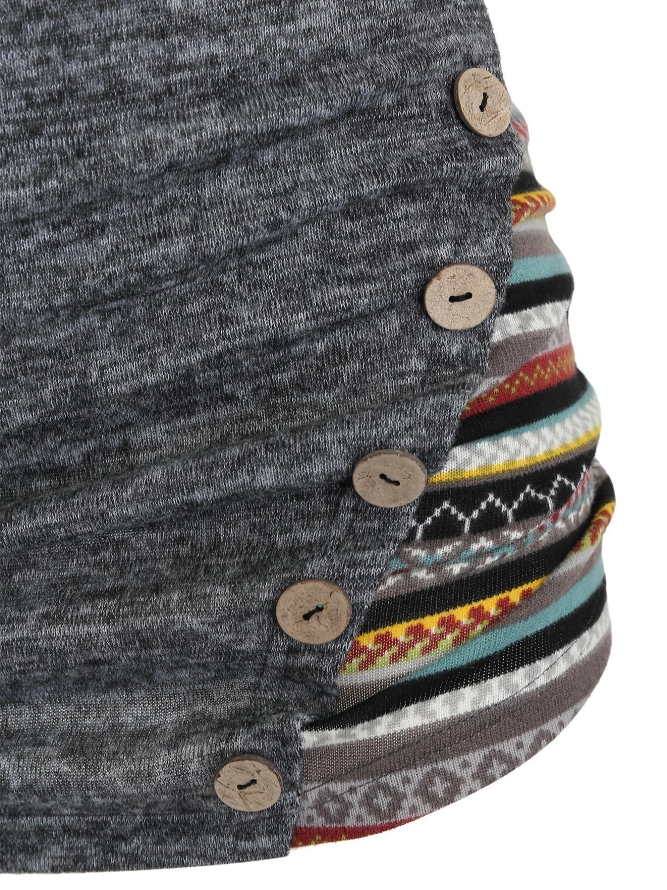 Women's Patchwork Striped Print Fake Buttons Hooded Bodycon Dress, Casual Long Sleeve Short Dress for Fall & Winter, Women's Clothes for Daily Wear, Womenswear