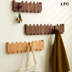 Solid Wood Piano Key Hook Wall Mount Storage Rack, No Drilling Entryway Decorative Hanger, Space-Saving Home Organizer, Decorative Hooks, Wooden, Wall Mounted Organizer, Decoration