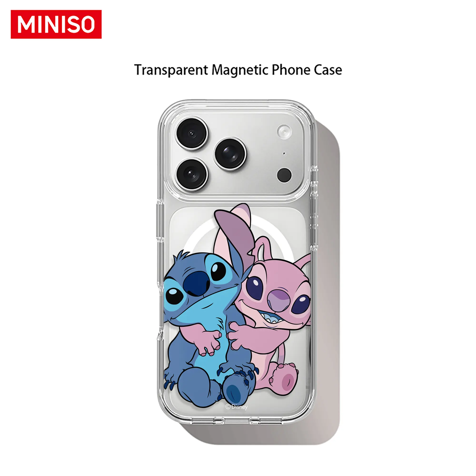 Disney Lilo & Stitch Stitch & Angel Hugging Design Phone Case Transparent Magnetic Shockproof case suitable for iphone 17 Pro Max/17 Pro/17 Air/17/16/15/14/13/12/11 Series